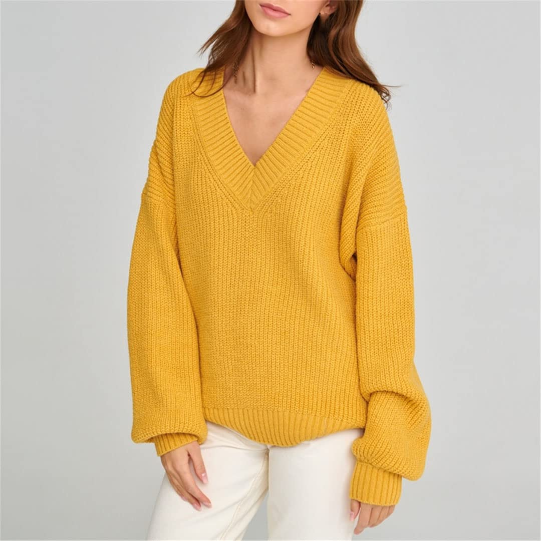 Damski sweter z dekoltem w serek ciepły gruby luźny sweter solidny sweter na co dzień top, Jak pokazano, S