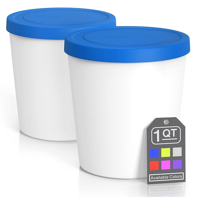 BALCI - Premium Ice Cream Containers 2 Pack - 1 Quart Each Perfect Freezer Storage Tubs with Lids