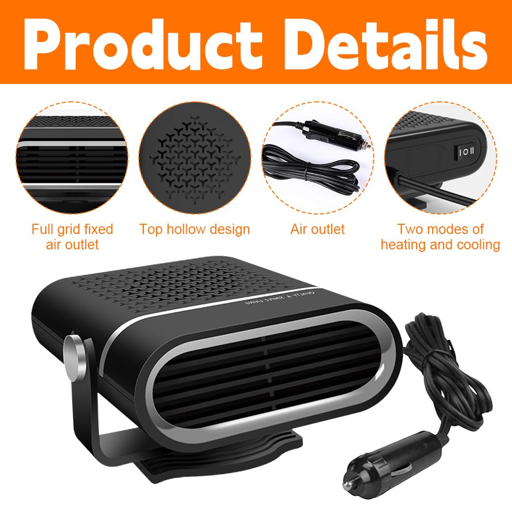 Calentador De Coche, 12V, 150W Calefactor De Coche, 2 En 1 Calentador Portátil para Coche, Calefactor para Coche, Enchufe Mechero, Giratoria 360°, Desempañar Y Ventilar para Coches, SUV