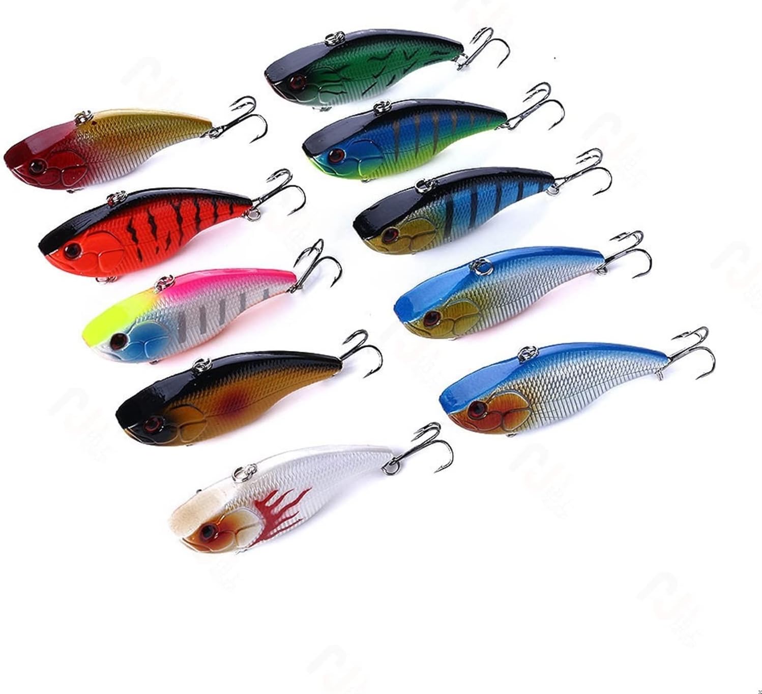 10Pcs 7.5cm 18g Vibration Fishing Lures with 6# Treble Hook Winter Sinking VIB Hard Bait Plastic Artificial Swimbaits Trolling Bass Pike Lures
