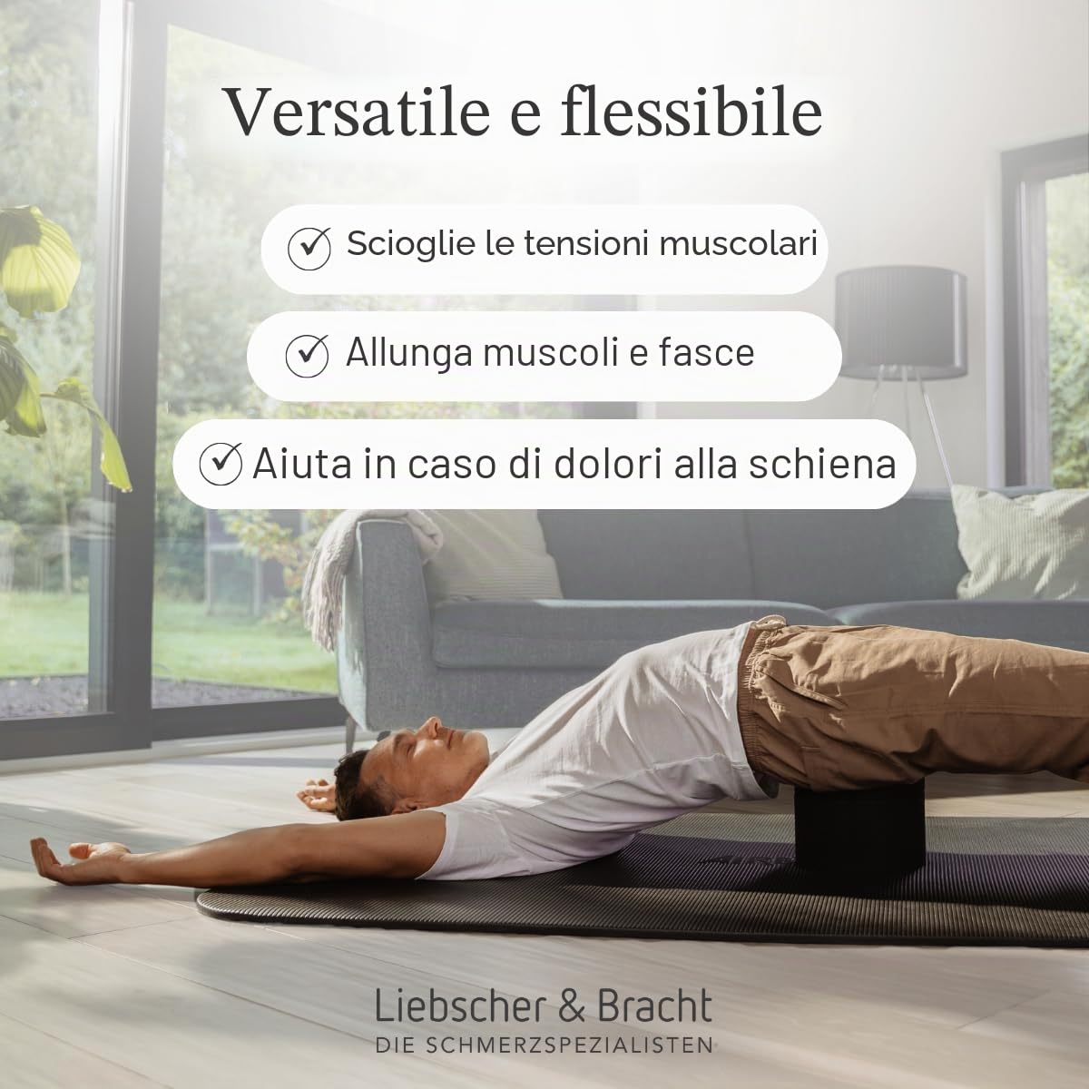 Liebscher & Bracht L'originale attrezzo per la schiena con scanalatura per la colonna vertebrale e regolabile in altezza, prodotto in Germania, per esercizi di applicazione, colore nero