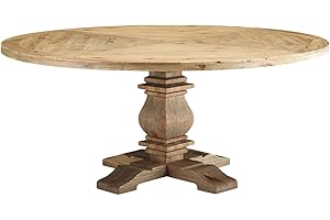 Modway Column 71" Rustic Farmhouse Pine Wood Round Kitchen and Dining Room Table, Brown
