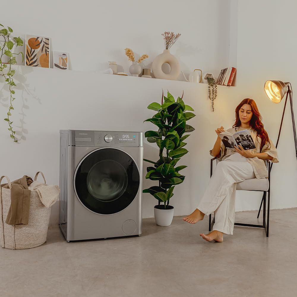 Cecotec Lavadora Secadora Carga Frontal 8Kg-5Kg Bolero Wash&Dry 8580 Inverter Steel B. 1400 rpm, 16 programas, Motor Inverter Plus, Clase A, Fuzzy Logic, Smooth Wash, SpaCare, Stain Match, Steel