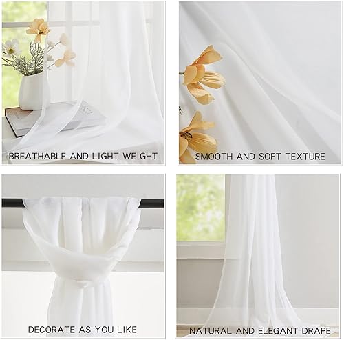Miniatura 5 de Cortinas traslúcidas blancas para ventanas de 144 pulgadas de largo, tela transparente para drapear, cortina de cama, bufanda, camino de mesa para