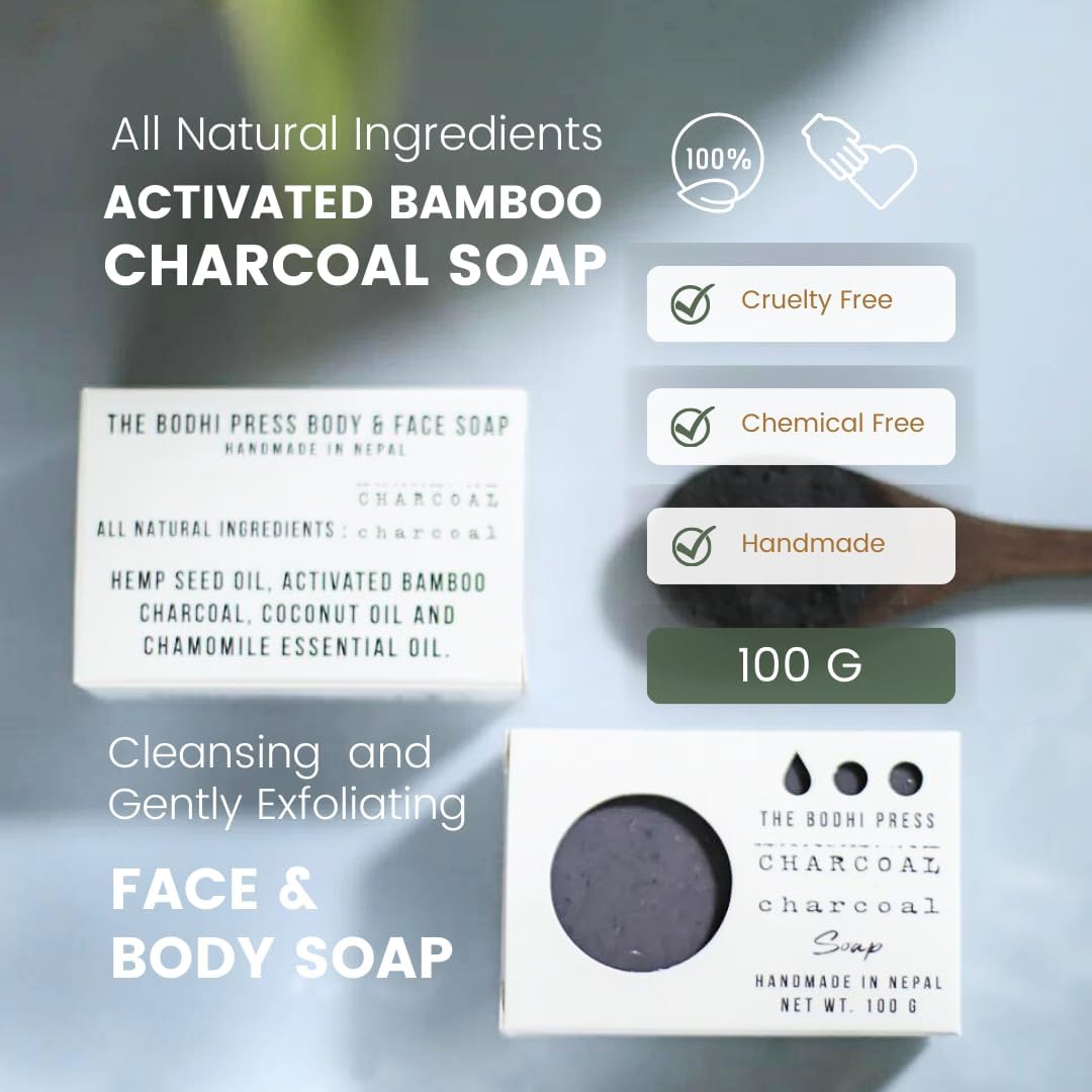 Natural Bar Soap, Handmade Face and Body Soap for Men and Women, Gentle Cleansing Skincare Bar for All Skin Types, (Pack of 5, Activated Bamboo Charcoal Soap)