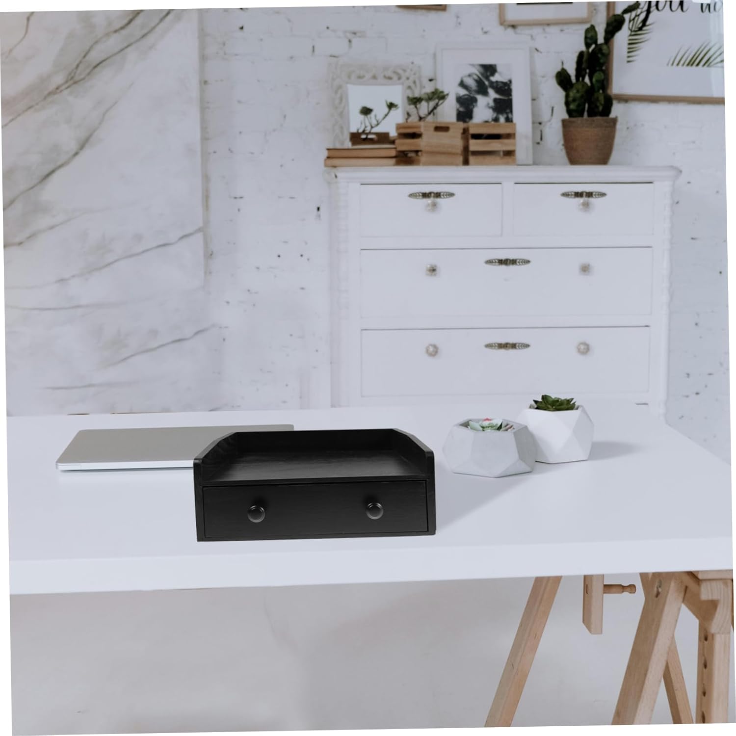 Alipis Elegant Wooden Desktop Storage Cabinet with Drawers for Coffee and Tea Bags Versatile Black Organizer for Office Supplies and Kitchen Essentials