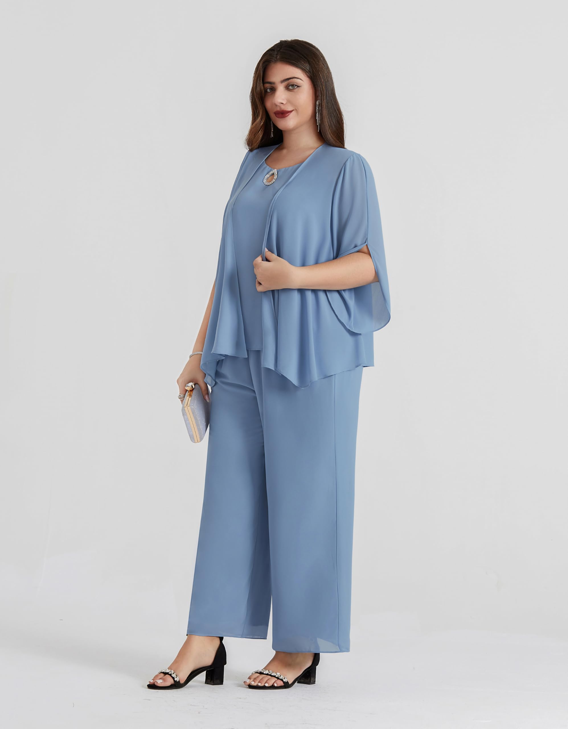 Hanna Nikole Tailleur Pantalon pour M Re De La Mari E Ensemble 3 Pi Ces en Mousseline De Soie Grande Taille avec Couches Volants Robe D Invit De Mariage