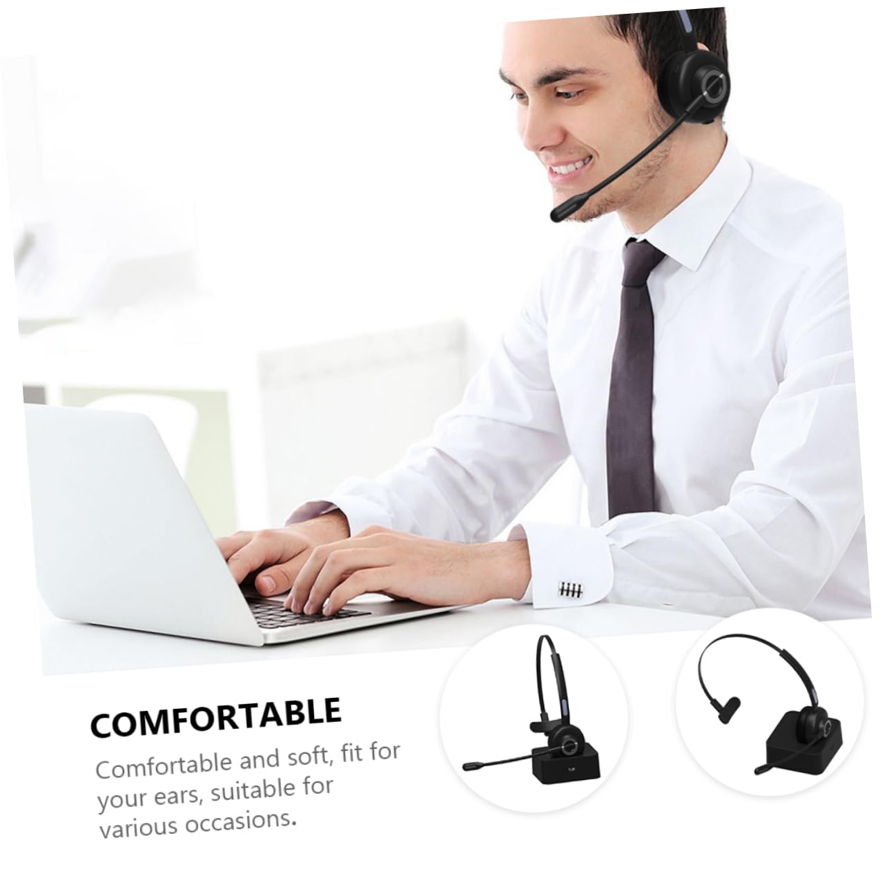 SHINEOFI Cuffie Archetto Wireless 5.0 Microfono Singolo, Confortevoli e Morbide, Realizzate in Abs e Pu, per Ufficio e Fitness, Set da 1
