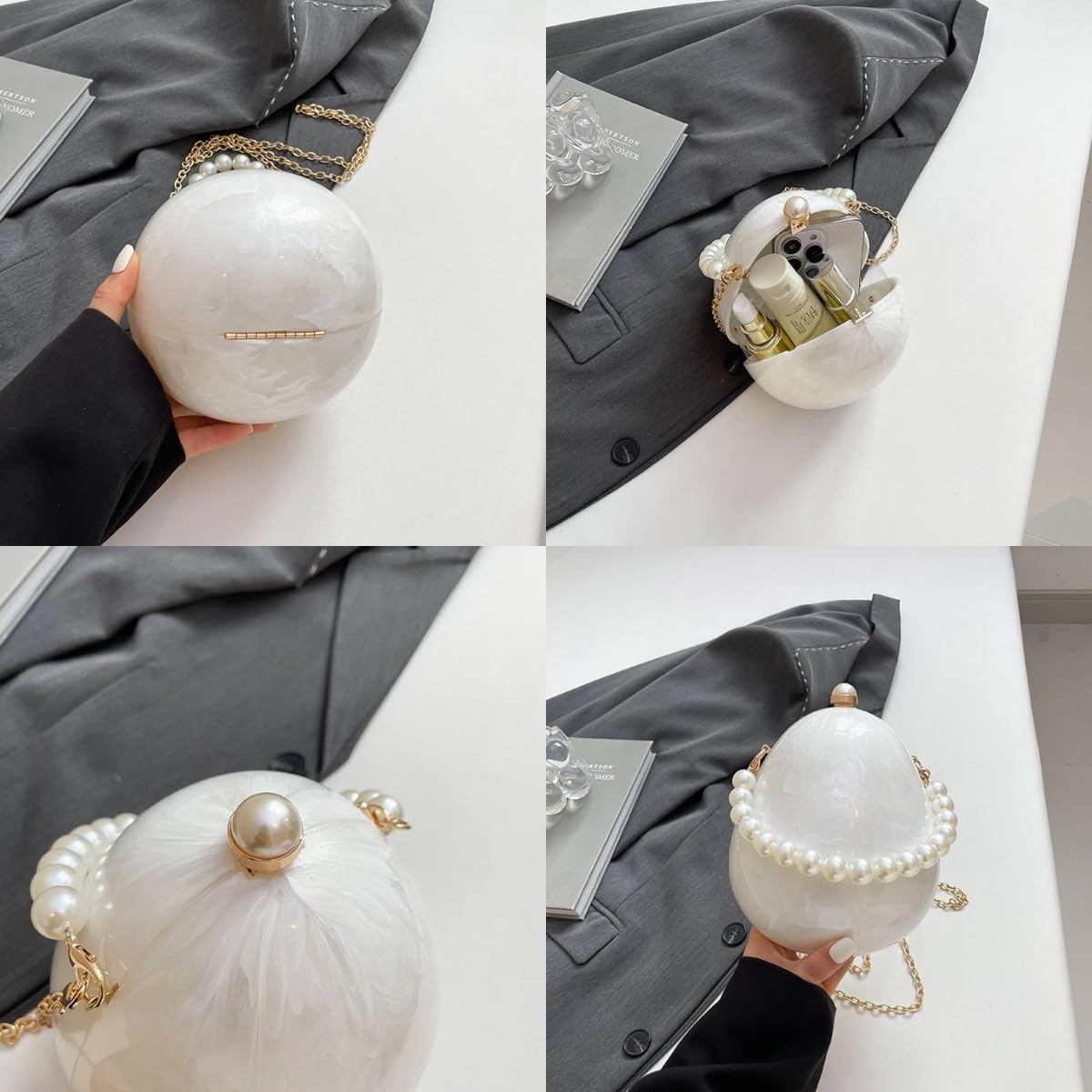 Women Acrylic Egg Shaped Evening Bag Sparkly Clutch Purse Trendy Marble Handbag Shoulder Bags for Party Cocktail