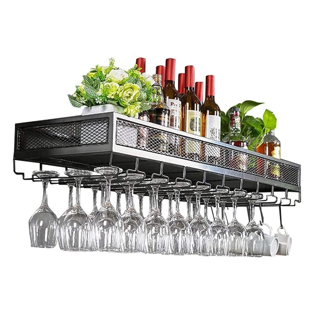 Casier à vin mural en métal porte-bouteille suspendu 60 cm noir mat pour verre à pied