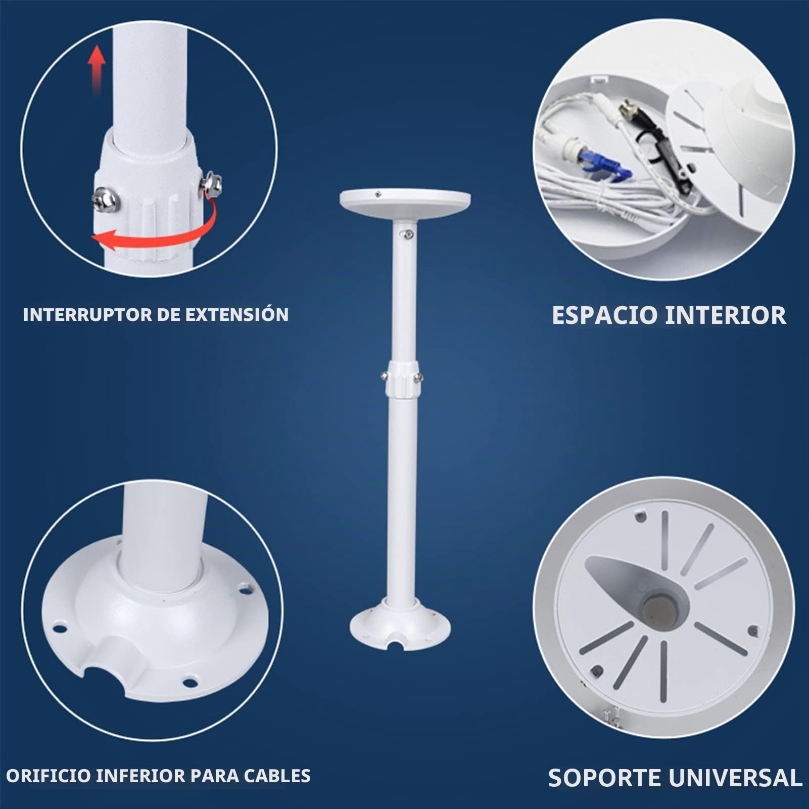 WiTi Base 6 Pulgadas Poste J Extensible Soporte Montaje para Cámaras IP Circuito Cerrado Televisión,40CM-60CM Ajustable Poste Montaje para el Sistema Cámaras Vigilancia Seguridad,Metal Sólido