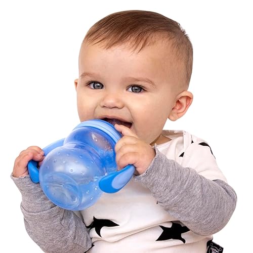 Miniatura 6 de Nuby Botella de cuello ancho de 3 etapas sin derrames, con asas y boquilla de jugo antigoteo, 3 meses, 8 onzas, 3 unidades, rosamoradoverde azulado