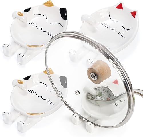 Miniatura 7 de Paquete de 4 soportes para cucharas y tapas, soporte para cuchara de cerámica de 5.5 pulgadas, apto para lavavajillas, soporte estable para