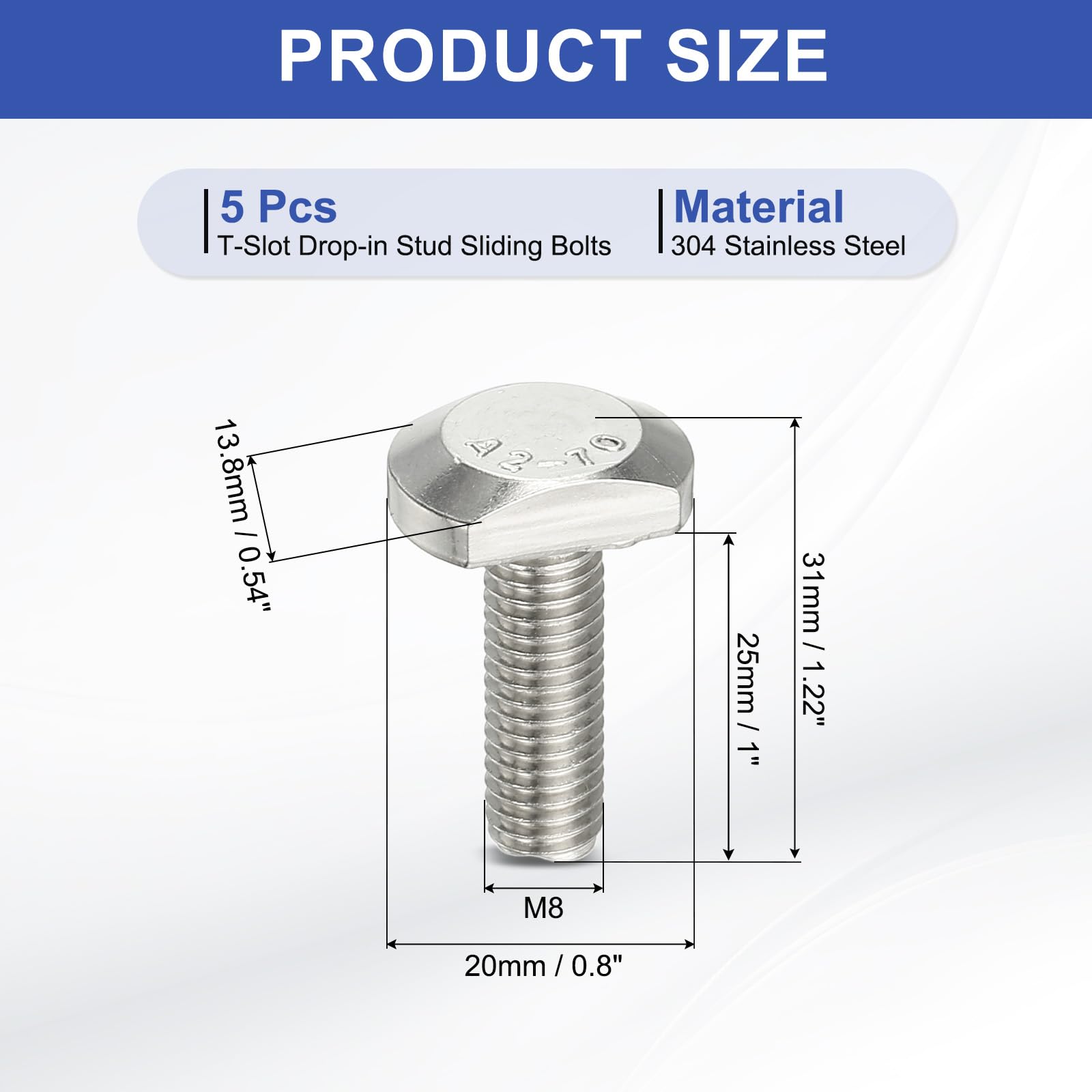 PATIKIL M8 x 25 mm T Slot Bolts - Image 2