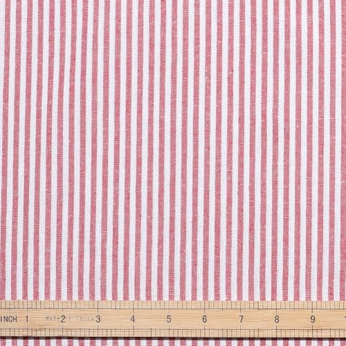 PH PandaHall Tissu à Rayures Rouge et Blanc Tissu de Lin Rayé 1.4m de Large Rayures Tissus à Coudre Tissus Imprimés Rayés pour Vêtements Patchwork DIY Artisanat Décoration Maison