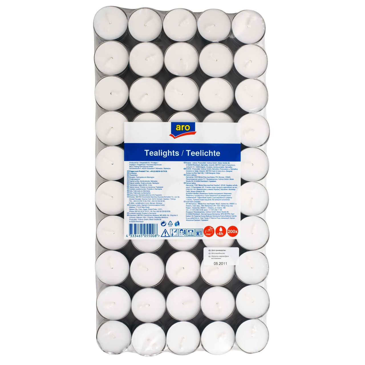 aro Velas de Té, blancas, 200 uds., Combustión de 4h, Ø 3.75 cm, para Exterior e Interior, Fiestas, Restaurantes, Decoración Hogar