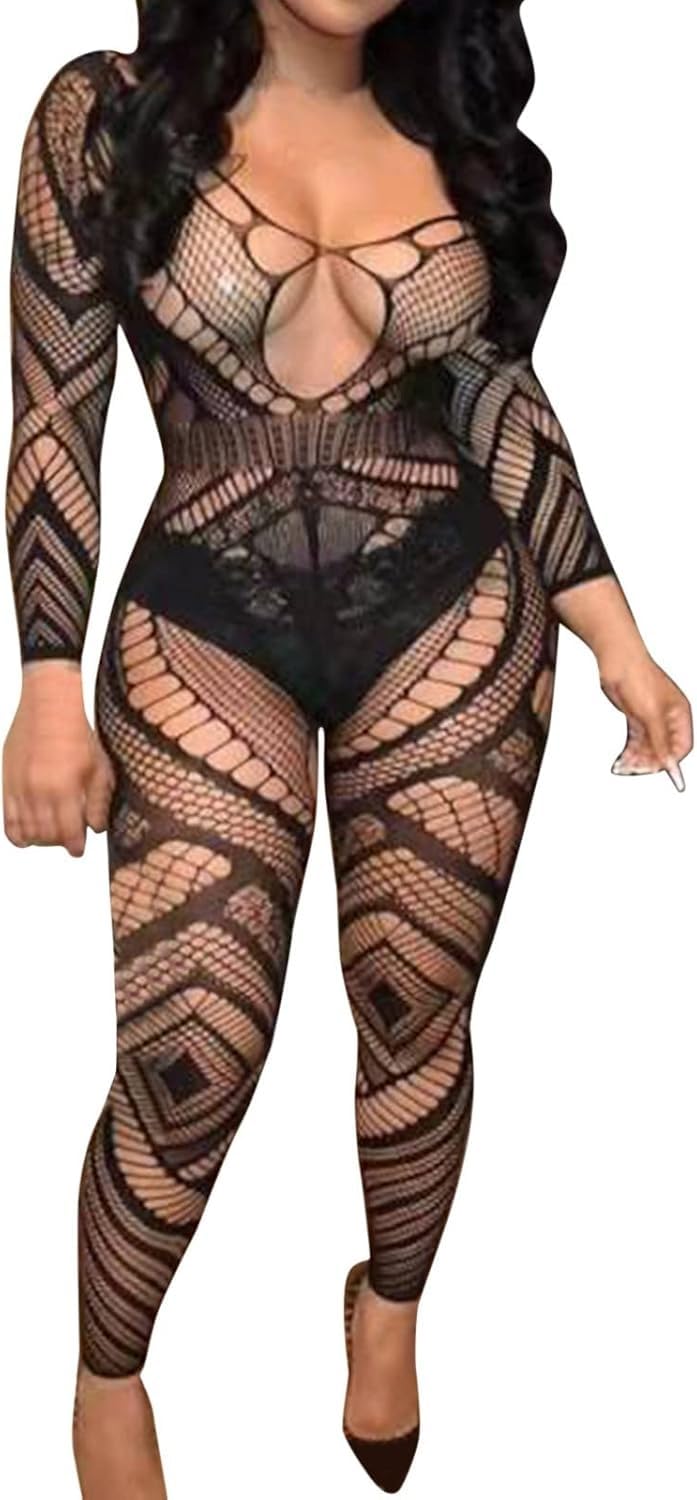 Women Mesh Fishnet One Piece Full Body Stretchable Stocking Lingerie Babydoll Sleepwear Tights Pantyhose-image-49