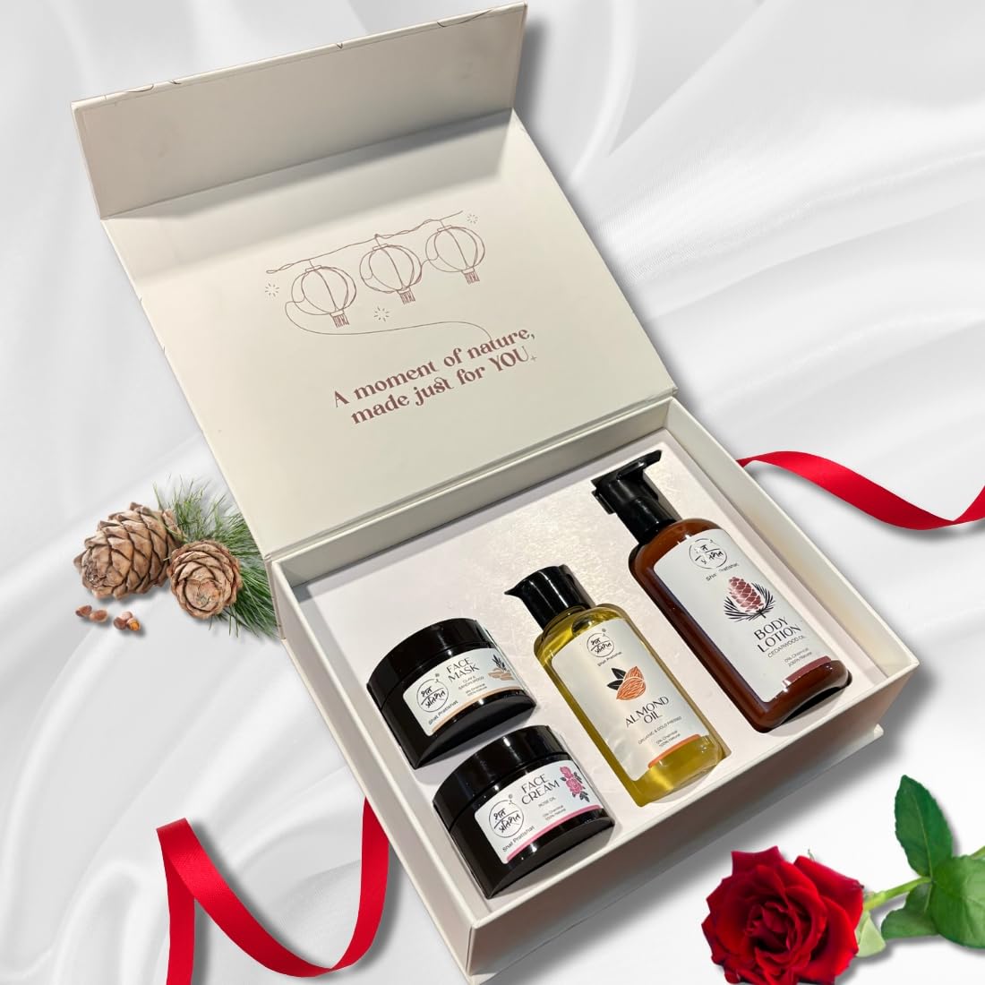 Natural Skincare Gift Set of 4 items by ShatPratishat - Perfect for Women: Body Lotion, Cream, Oil, & Face Mask | Chemical Free & Luxurious