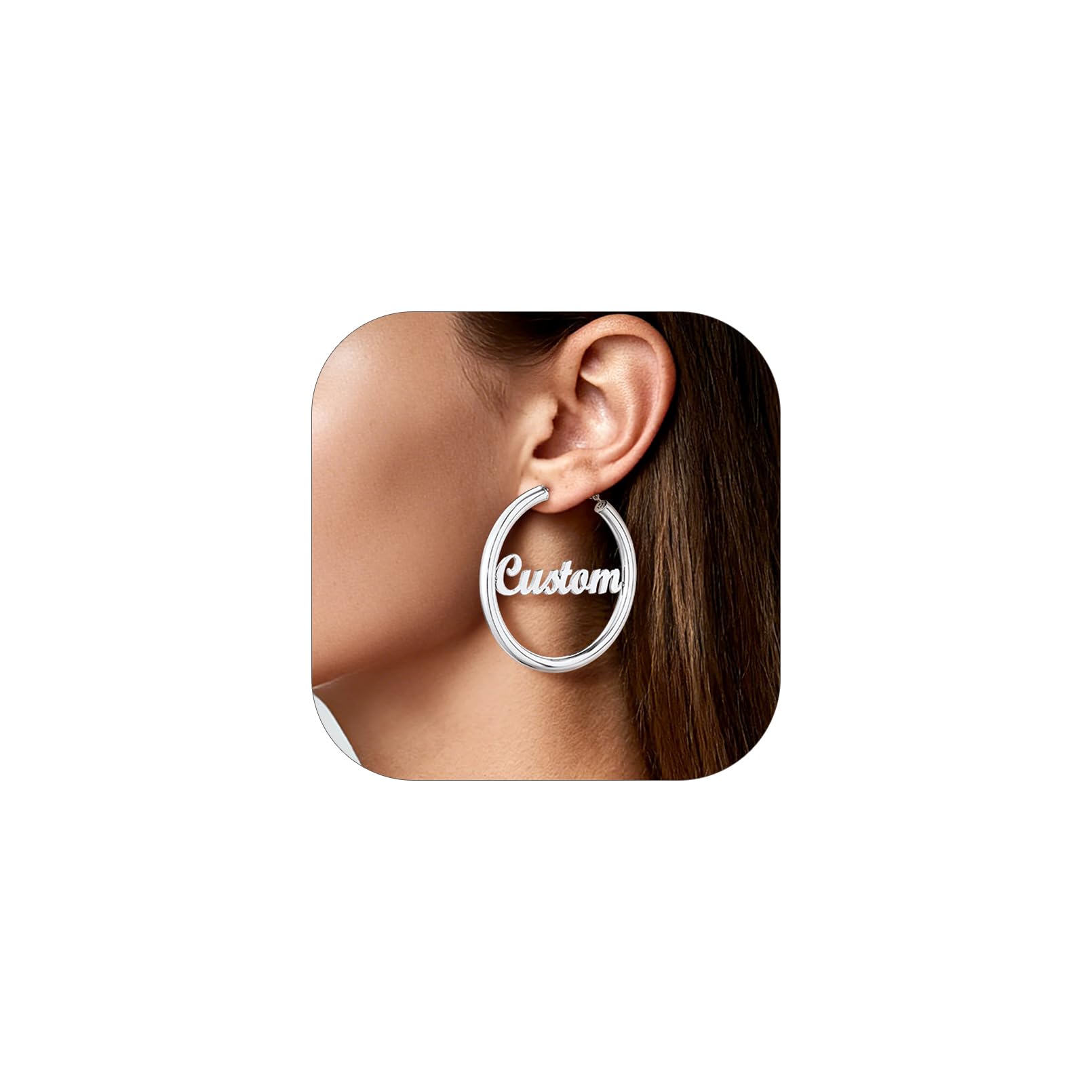 Custom4U Bamboo Earrings for Women Personalized Gold Hoop Name Earrings