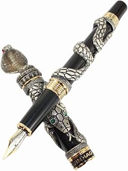 アンティーク　14K 万年筆 Amazon | Gullor 万年筆黒とアンティークの銀の蛇 3 D パターン、中