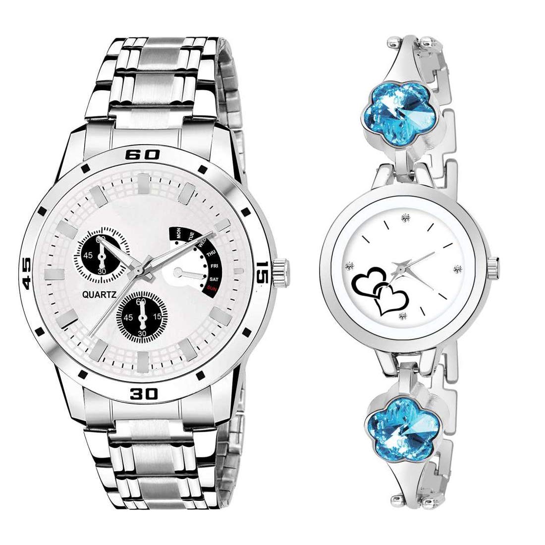 Goldenize fashion White Dial and Love Chain Bracelet Stainless Steel Womens & Girls Combo Watches (B08FYH9PG9) Amazon Price History, Amazon Price Tracker