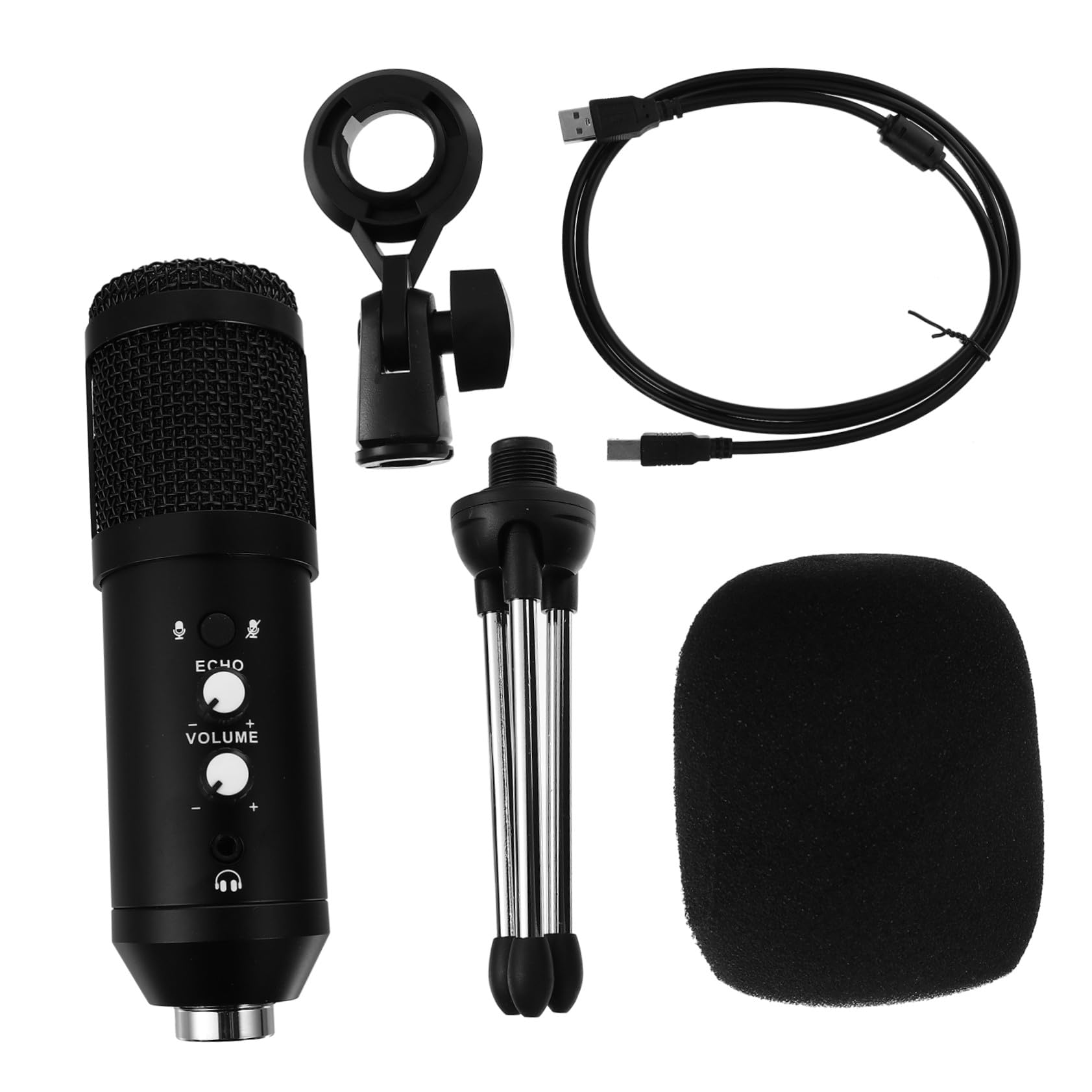 Micrófono de Condensador USB Negro Cardioide de Aleación para Grabación