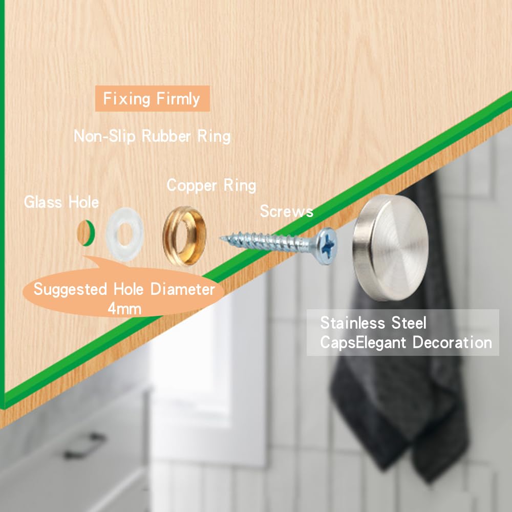 Leliafleury 8 Sets Mirror Screws Caps 30mm Decorative Cap Covers Stainless Steel Mirror Screws for Bath Plates Tables Wardrobes Furniture Brushed Sliver - Image 2