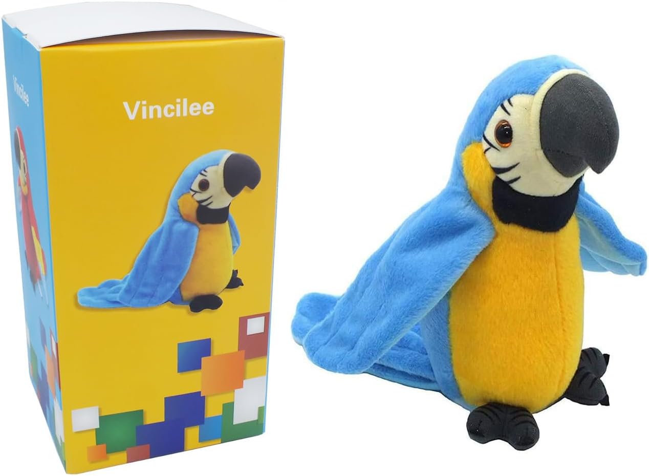 Vincilee Talking Parrot Repeats What You Say Talking Bird Plush Animal Toy Electronic Plush Parrot for Boy and Girl Gift,4.3 x 8.7 inches(Blue)