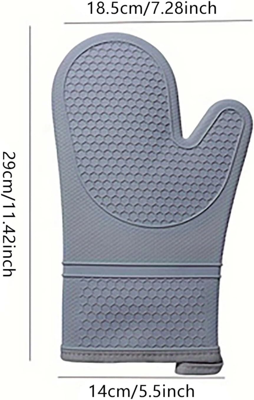 Heat Resistant Silicone Oven Mitts Set With Soft Cotton Lining, Long Flexible Thick Gloves(Blue 2PCS)