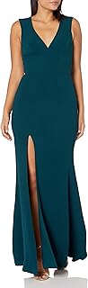 Women's Sandra Plunging Thick Strap Solid Gown with Slit...