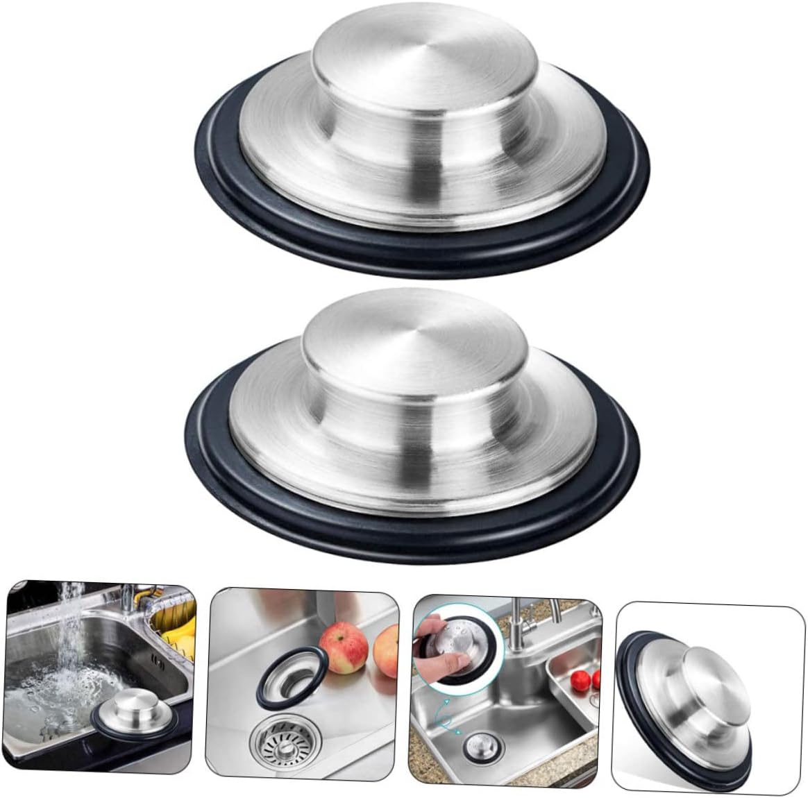 jojofuny 2pcs Stainless Steel Sink Stoppers with Rings Kitchen Drain Covers for Food Waste Disposal Anti-Splash Sink Drain Plugs Durable and Easy to Use