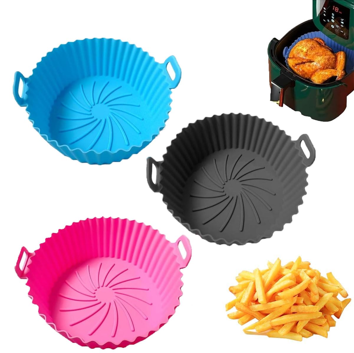 3 Bandejas Para Airfryer De Silicona - Reutilizables | Antiadherentes Y Aptas Para Microondas