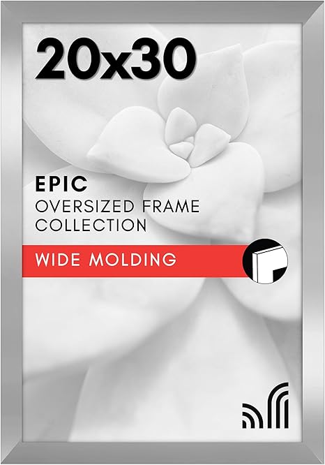 Americanflat 20x30 Poster Frame with Polished Plexiglass - Silver Picture Frame - Wide Photo Frames Made of Engineered Wood for Vertical or Horizontal Wall Display - Epic Collection - Silver