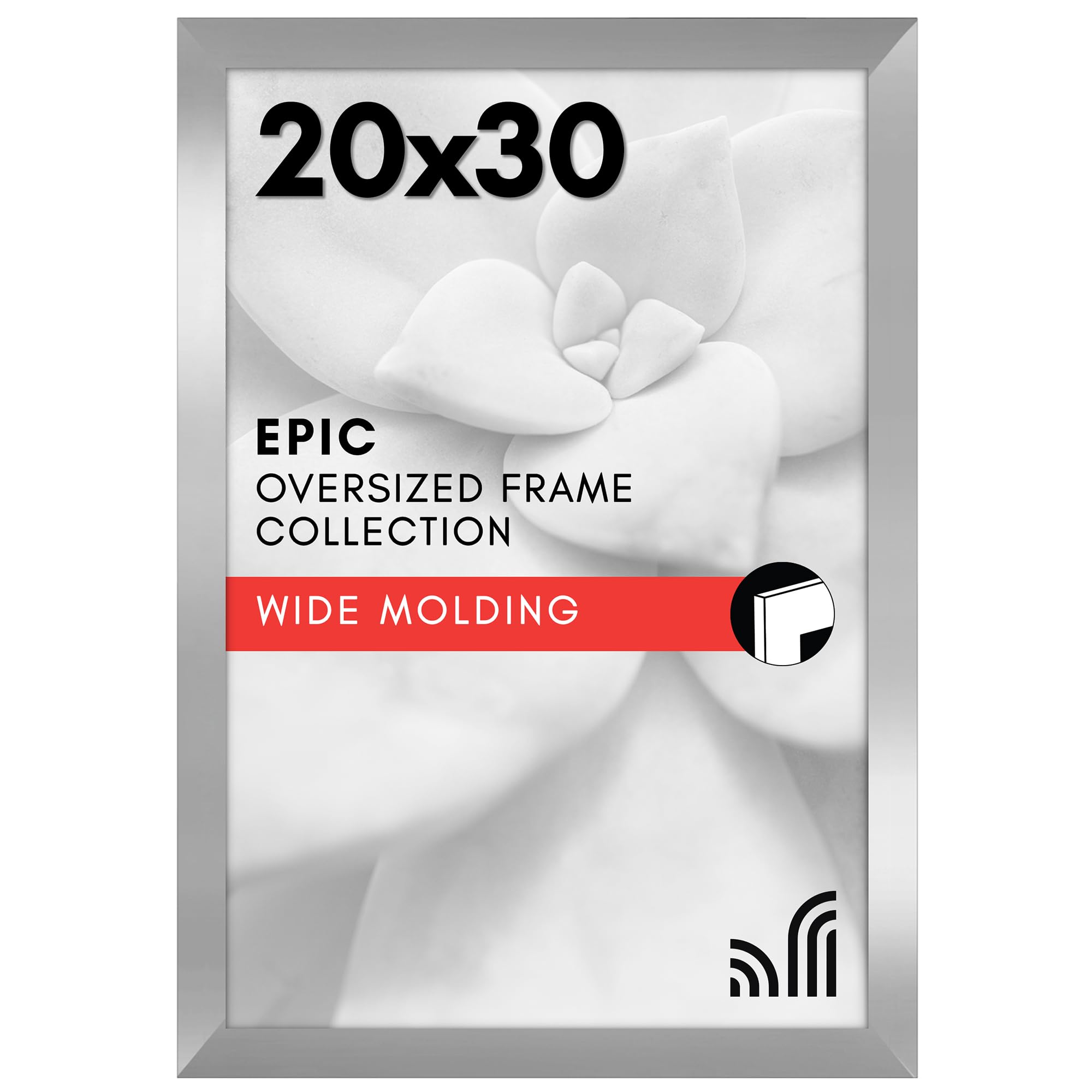 Americanflat 20x30 Poster Frame - Silver Engineered Wood with Polished Plexiglass - Wide Picture Frame for Vertical or Horizontal Wall Display - Epic Collection - Silver