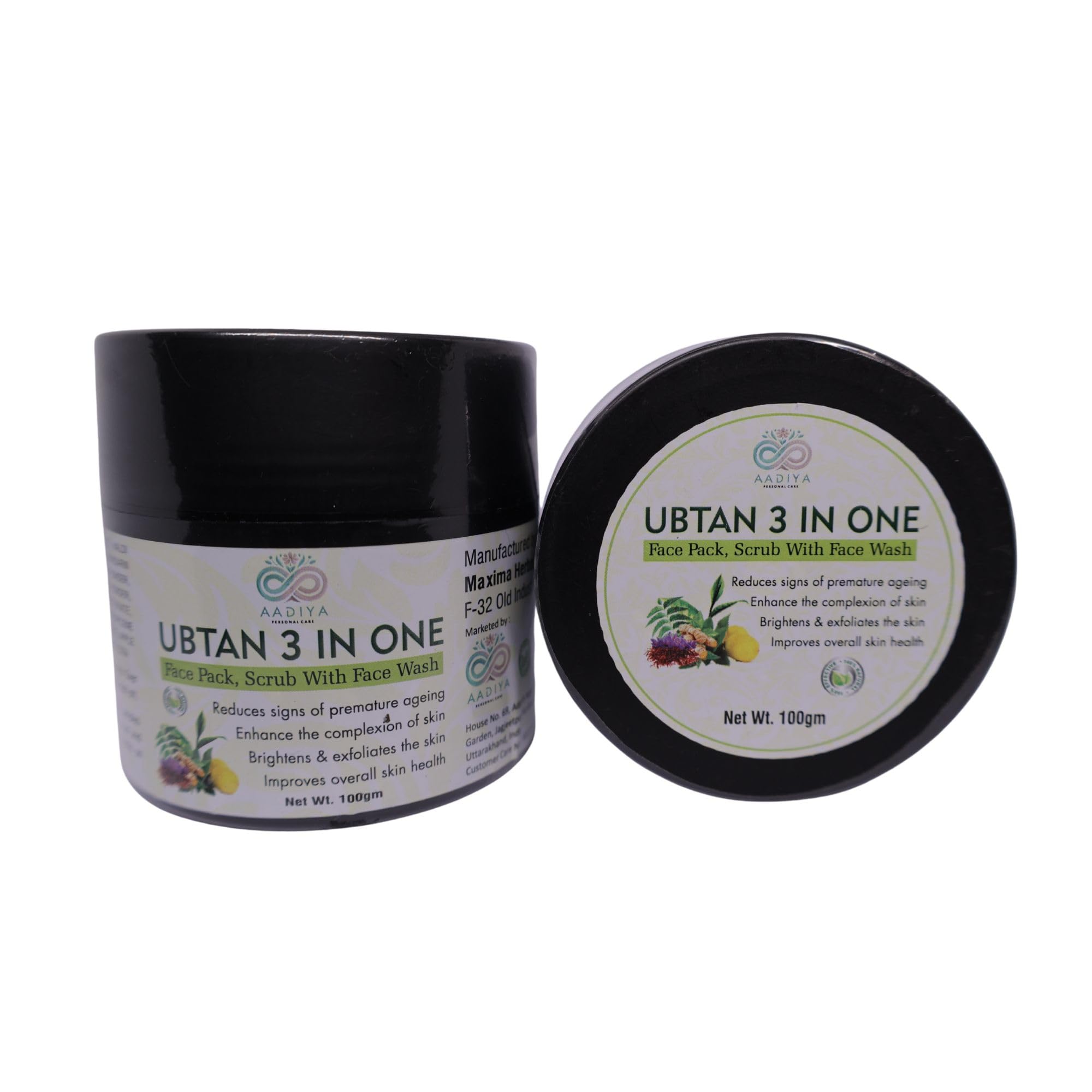 AADIYA PERSONAL CARE Ubtan 3 in 1 Face Pack Scrub and Face Wash 100g Anti-Ageing and Skin Brightening/ubtan for glowing skin/best ubtan for skin whitening/herbal ubtan for tan removal/tan removal ubtan/instant glow ubtan 2