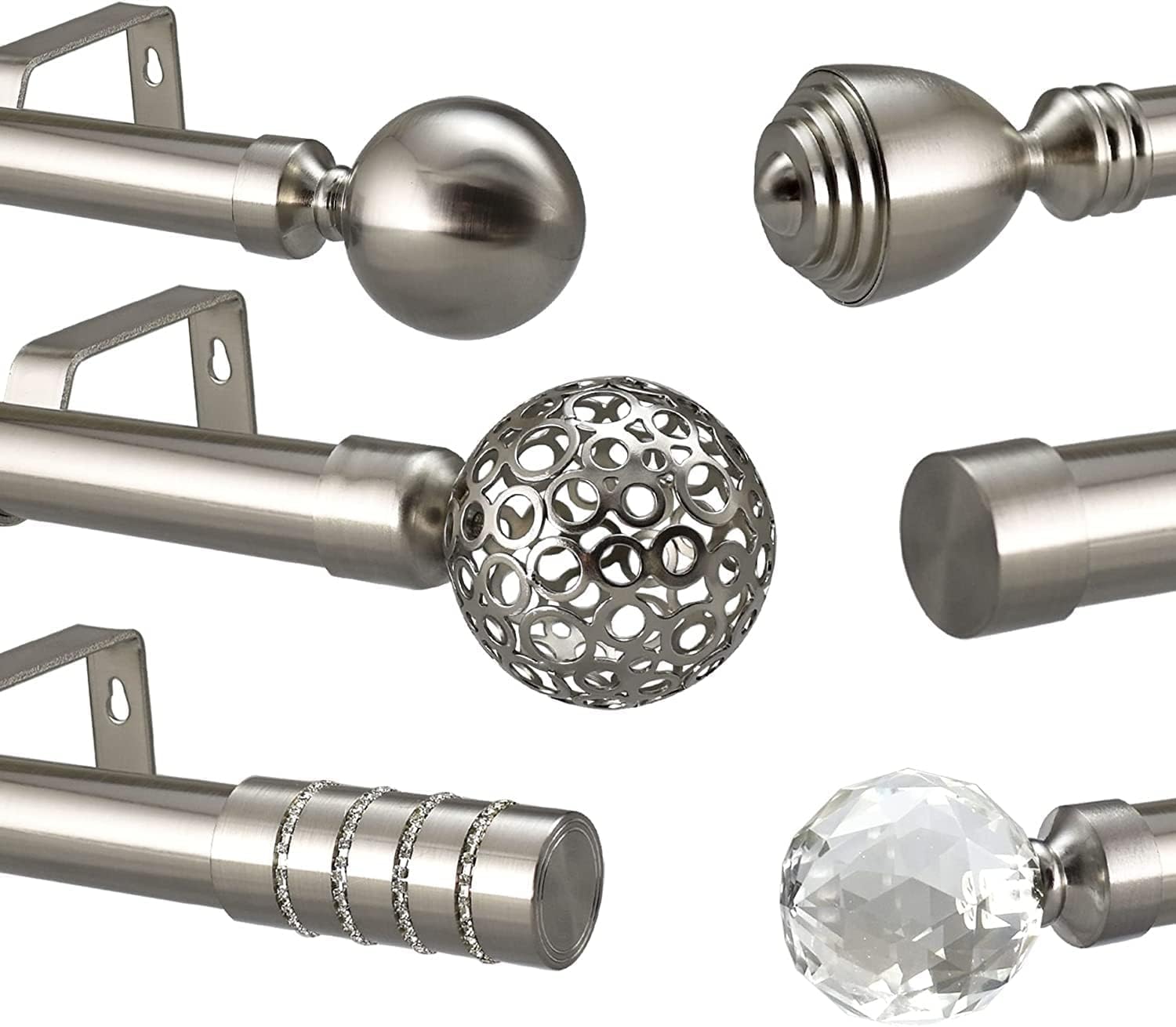 Extendable Metal Curtain Pole 19mm Brushed Chrome Eyelet Or Rings Rod Fittings (Brushed Chrome Tallinn, 1.2m - 2m Extendable)