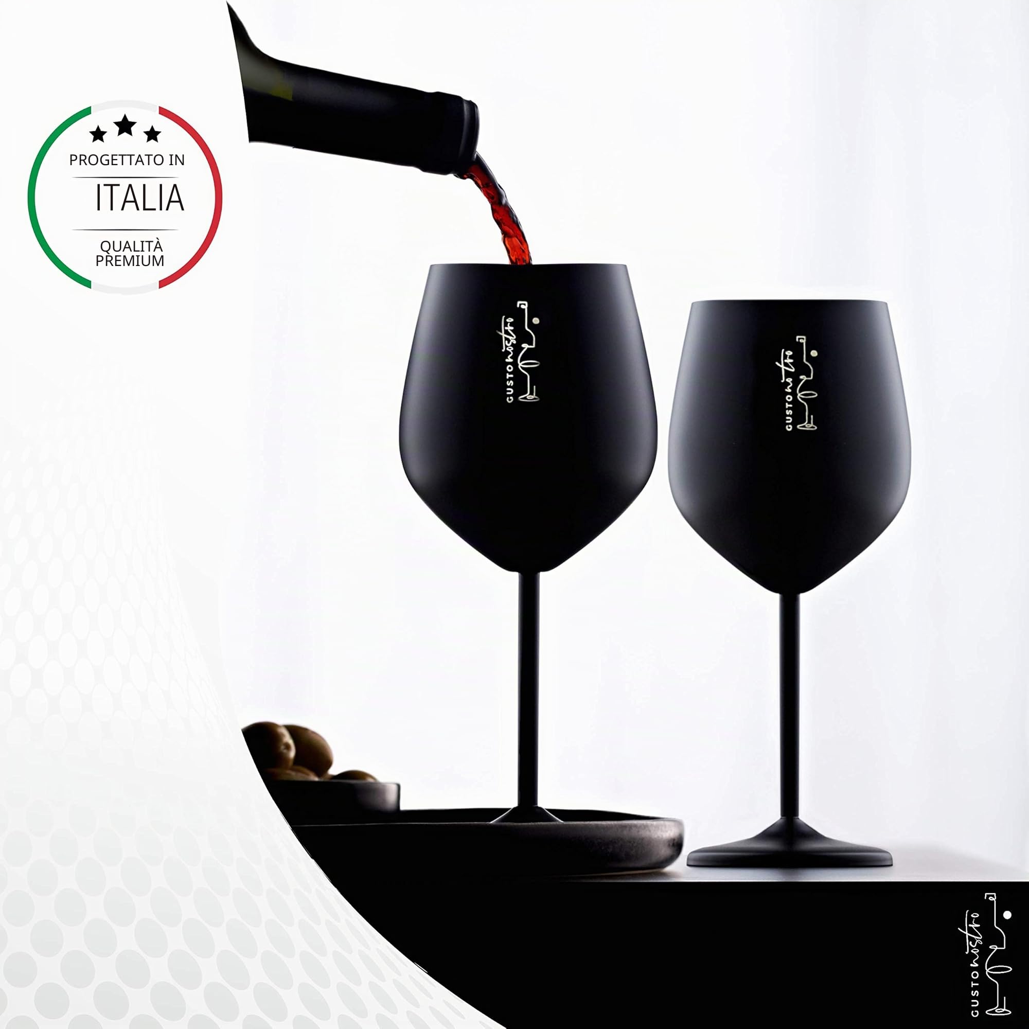 Gusto Nostro calici da vino in acciaio inox - 540 ml - neri i Infrangibili, da viaggio,per camping e piscina - Bicchieri da vino in metallo eleganti per eventi all’aperto,Set da 4