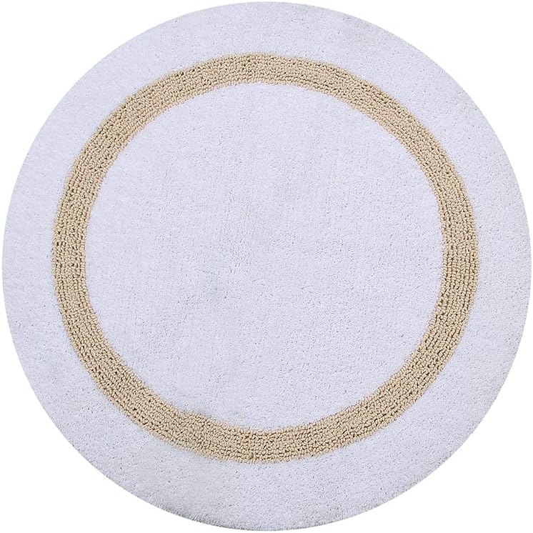 Better Trends 100% Cotton Hotel Collection Bath Mats, White & Sand - Tufted, Absorbent Reversible Mat, Machine Washable, Quick-Dry, Great for Bath, Shower, Bedroom, Dog or Door Mat, 30" Round