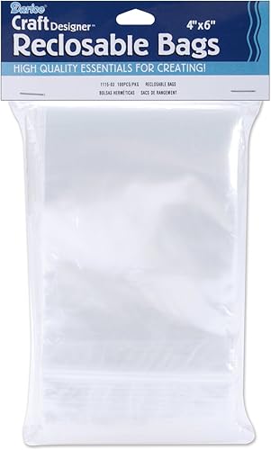 Darice 1115-03 Paquete de 100 bolsas de plástico con cierre de almacenamiento, 4 por 6 pulgadas, transparentes