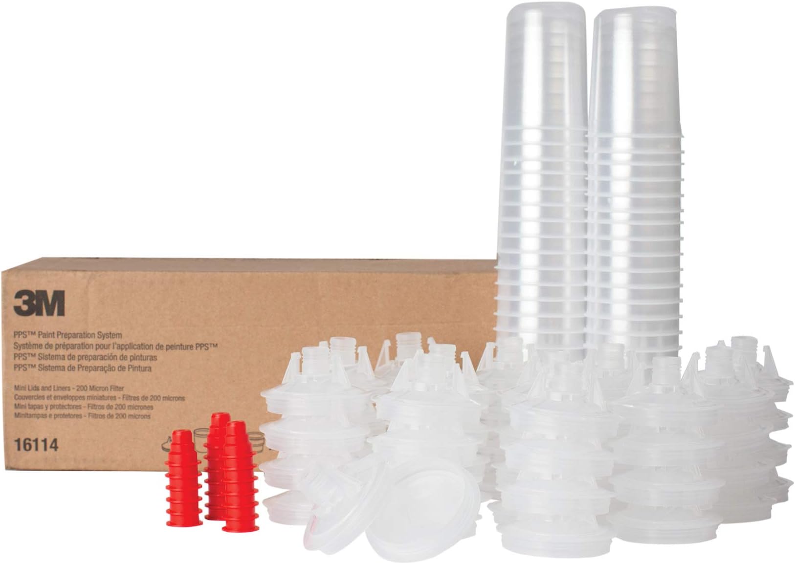 PPS (Original Series) Paint Spray Gun Cup Lids and Liners Kit, 16114, Mini, 6 oz, 200-micron Filter, Use w/Paint Gun for Cars, Furniture, Home, 50 Disposable Lids and Liners, 20 Sealing Plugs