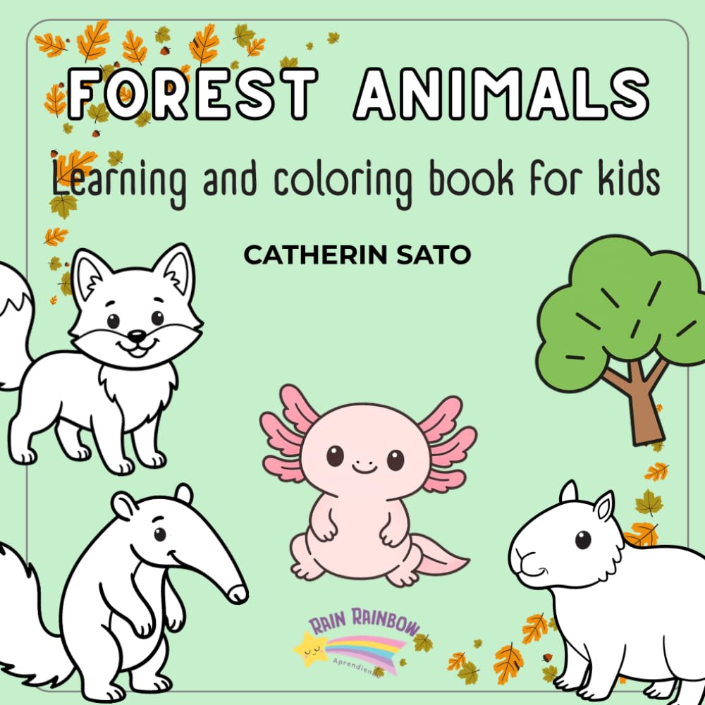 Forest Animals Learning and coloring book for kids: 45 amazing forest animals, fun learning experience, easy to color