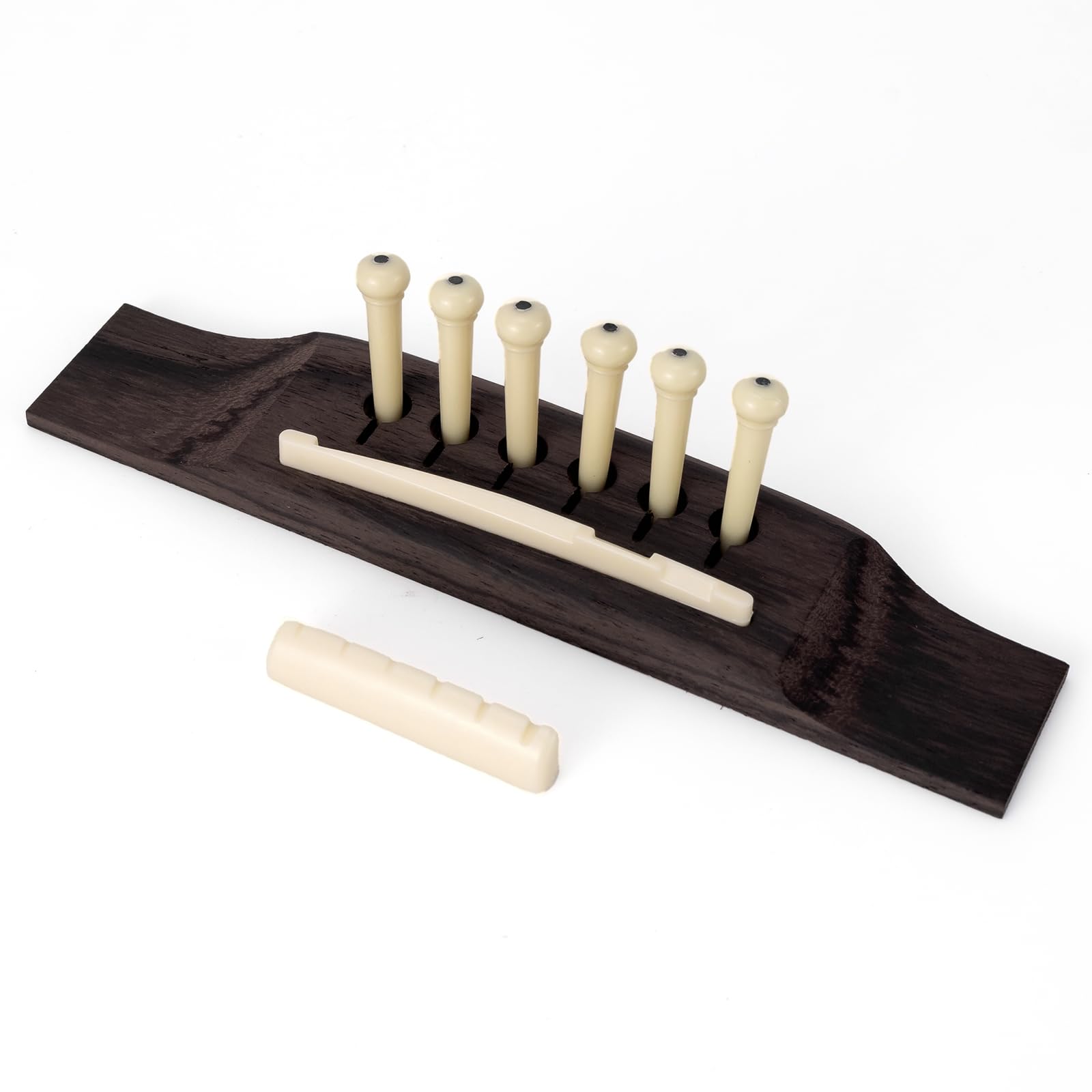 Swhmc Gitarrensteg, Palisander, Akustikgitarre, Steg, Sattel, Mutternstift-Set mit 6 Pins, Ersatz für 6-Saiten-Stil (weißer Sattel)
