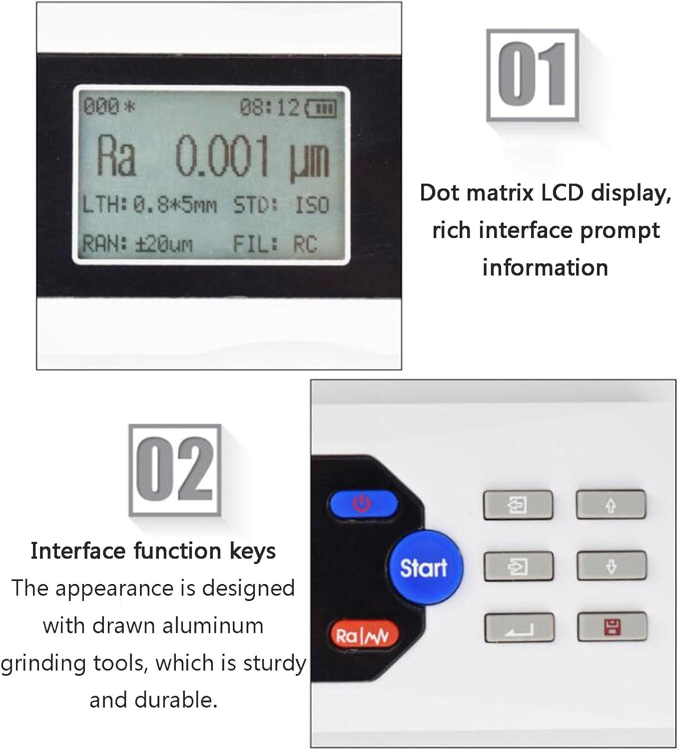 Probador de rugosidad de la superficie, profilómetro digital de mano, pantalla LCD, sonda de diamante, precisión 0,001 μm