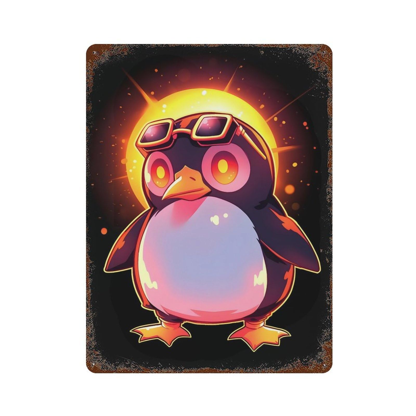 Garage Style Solar Penguin Aged Metal Wall Plaque 15.7"x11.8", Farmhouse Wall Decor for Bar And Workshop