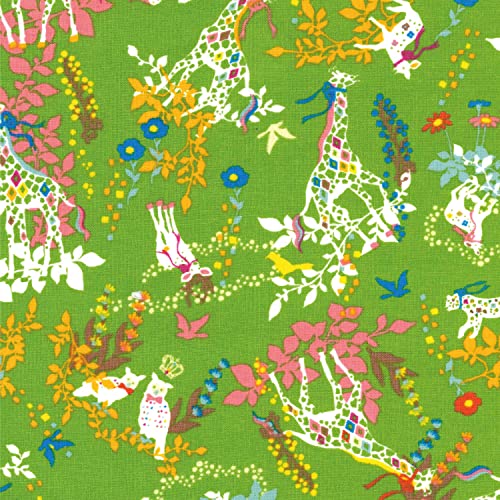 KIYOHARA Kayo Horaguchi シーチング flower drif 生地 綿 100% 110cm巾×1mカット Col.G グリーン HKF-68C