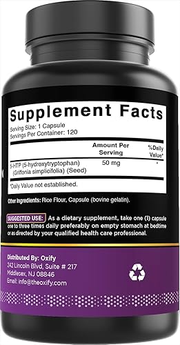 Miniatura 6 de Oxify 5-HTP 5-hidroxitriptófano 50 mg 120 cápsulas Sin gluten, sin OMG Suplemento fabricado en Estados Unidos