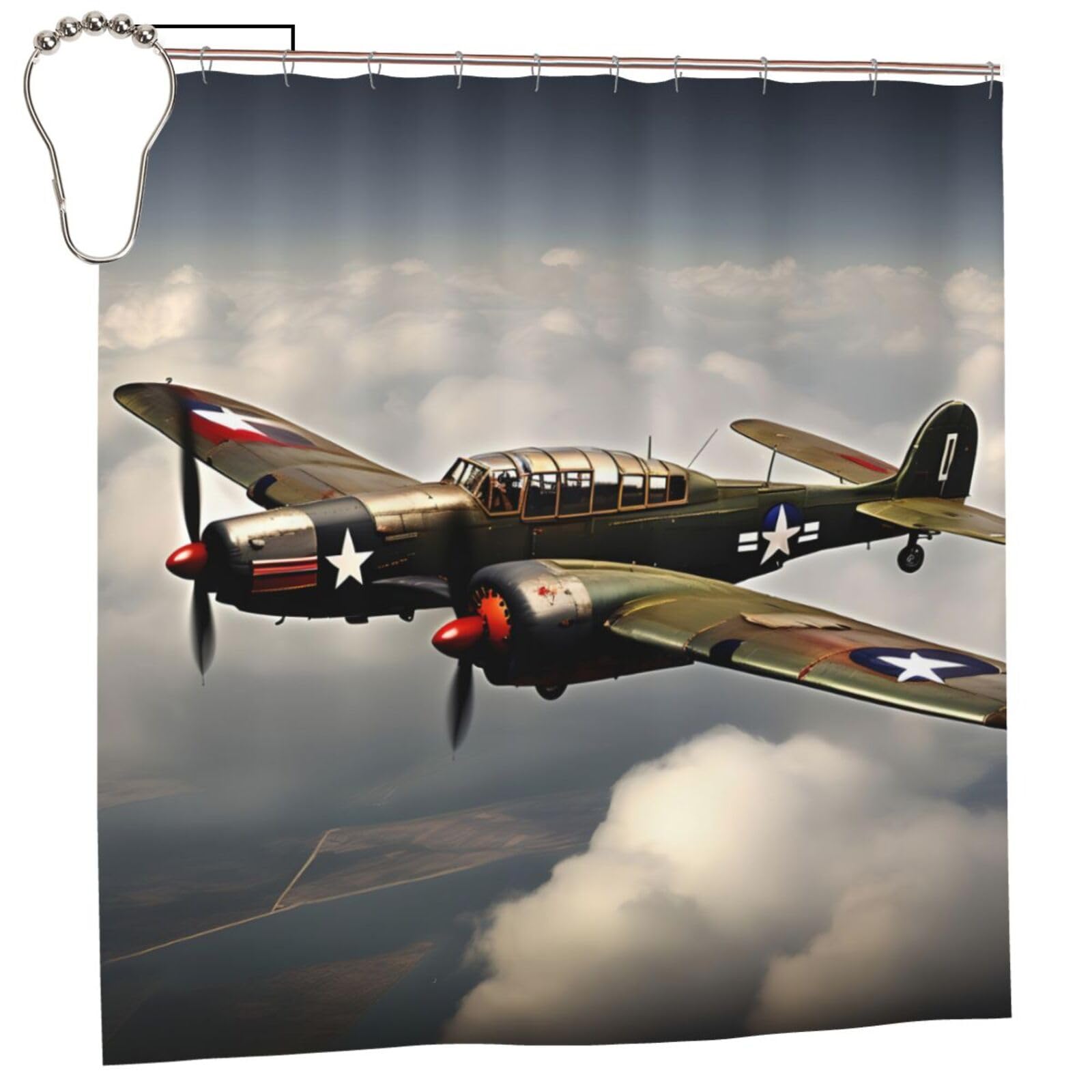 Rideau de douche avion Seconde Guerre mondiale pour décorer une salle de bain de passionné 183x183