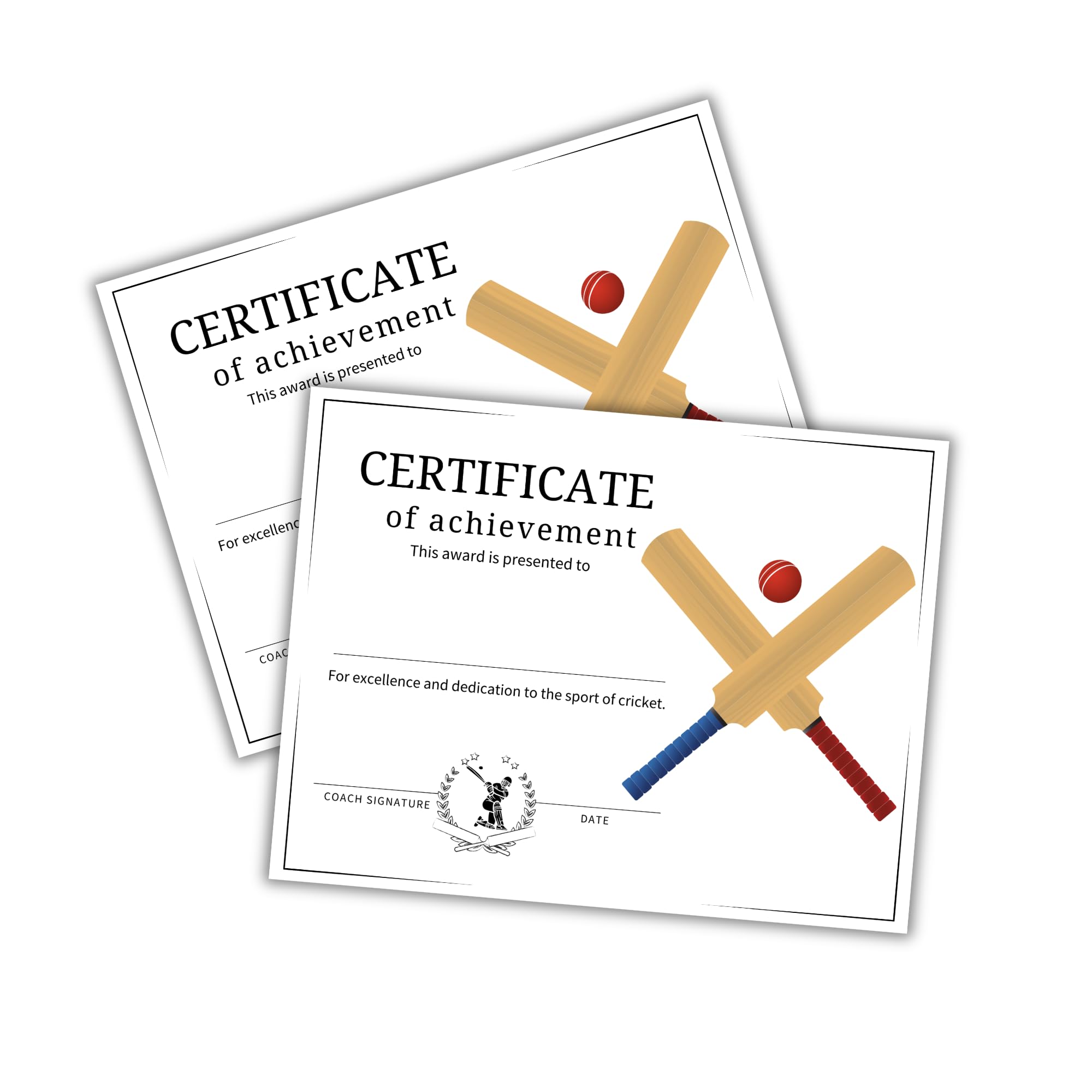 Cricket Certificate of Achievement Award Sport 30pk 8.5x11” End of The Year Team Coach Award Premiere League Participation Excellence