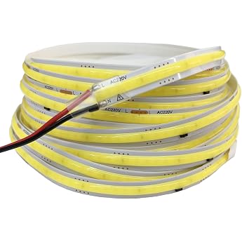 220V COB LED Strip Light Flexible Tape Lights Smart IC No Need Driver High Bright 296 LEDs Linear Lighting RA90 Warm White 6000K-White 2M