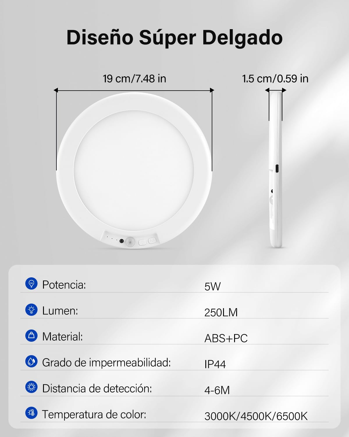 Leselux Plafón LED Techo Recargable con Sensor de Movimiento, 2 Piezas | Batería 6000mAh Lampara de Techo sin Cables ccon Mando a Distancia, 3 Temperaturas de Color Dimmable, para Porche Escaleras